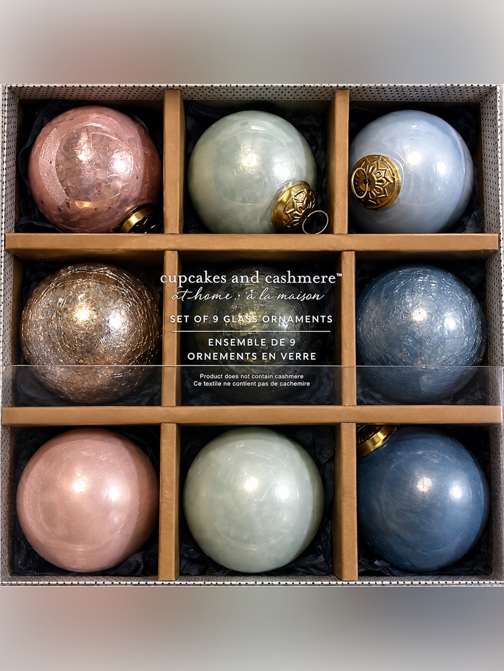 Cupcakes & Cashmere Set of‎ 9 Pastel Glass Ornaments Shabby Chic Cottagecore NWT
